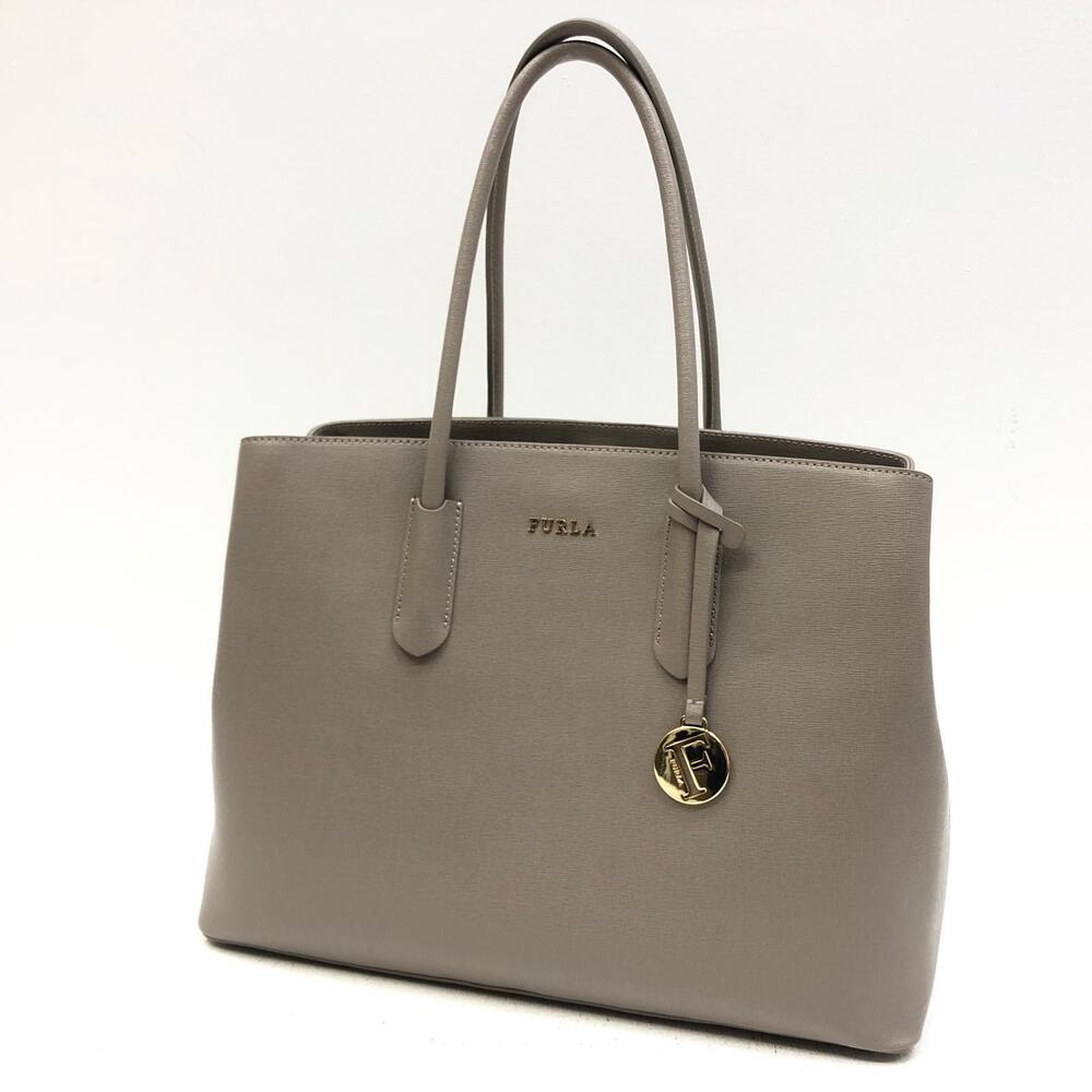 Furla Tessa satchel Tote beige Gray leather